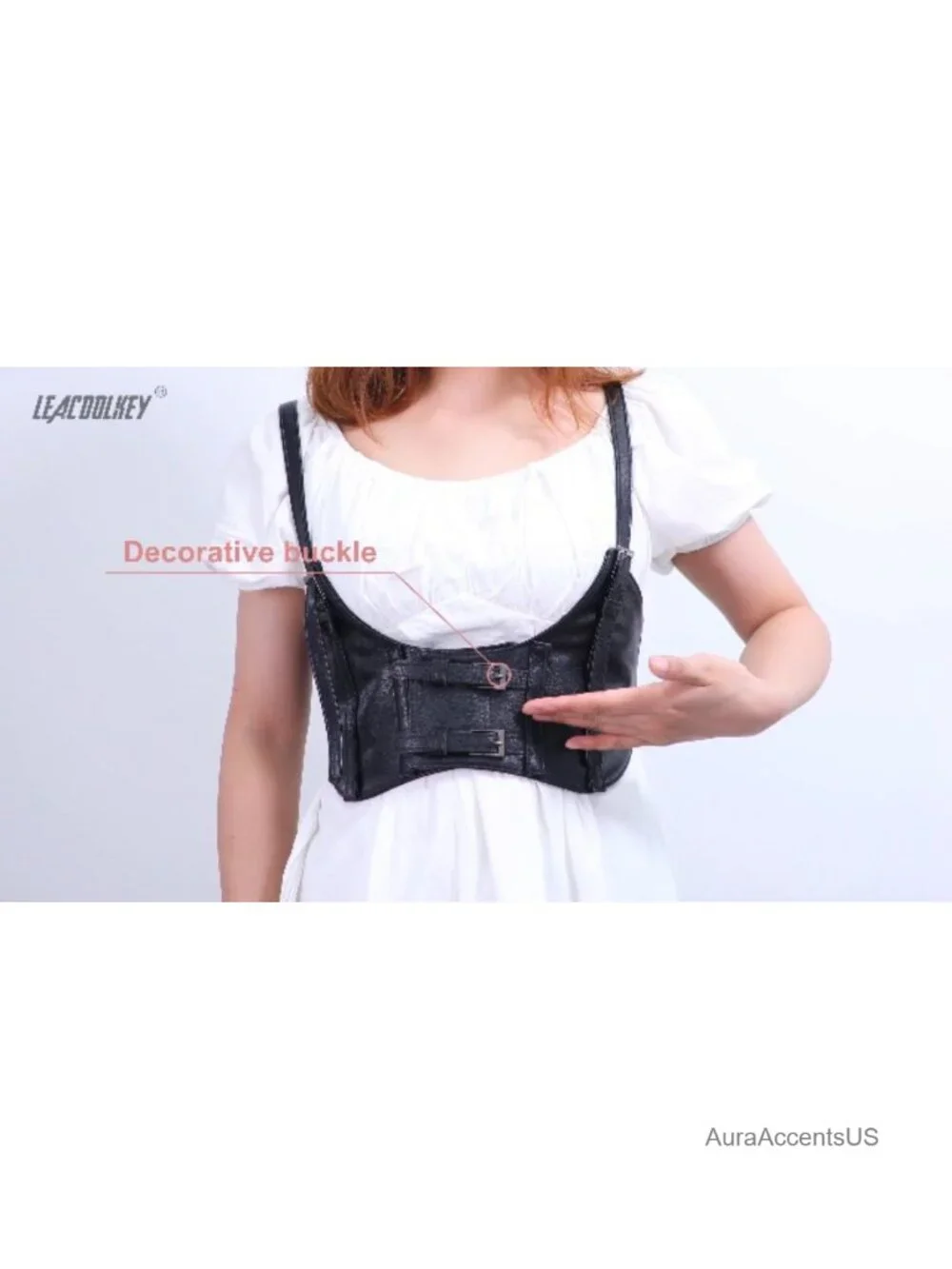 Faux Leather Steampunk Underbust Corset Waist Belt with Hook and Loop Closure